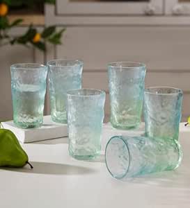 Nestasia Water Glasses Set of 6 (350ml) – Transparent Ombre Glacier Tempered Juice Glass Set, Tall Drinking Glass Tumblers for Cold Drinks, Mocktails & Daily Use